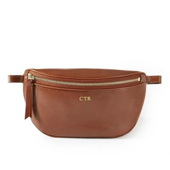 NWOT MARK & GRAHAM 100% LEATHER CROSSBODY SLING BAG IN HAZELNUT